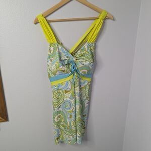 Plus Size 3XL Tankini Swim Top, Paisley Print,‎ Adjustable Tie Front